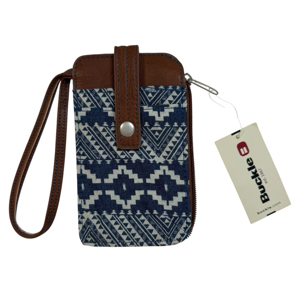 NWT Buckle Wristlet Aztec Boho Tribal Bohemian Pocket Zipper Faux Leather Cotton